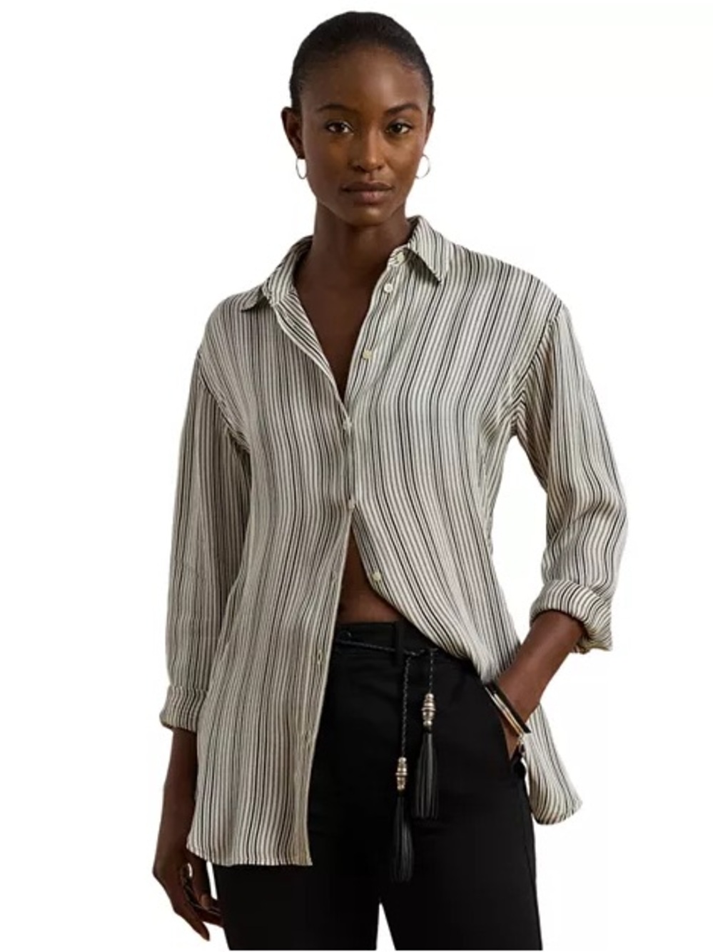 Lauren Ralph Lauren Relaxed Fit Striped Satin Shirt Size 2X Button Up